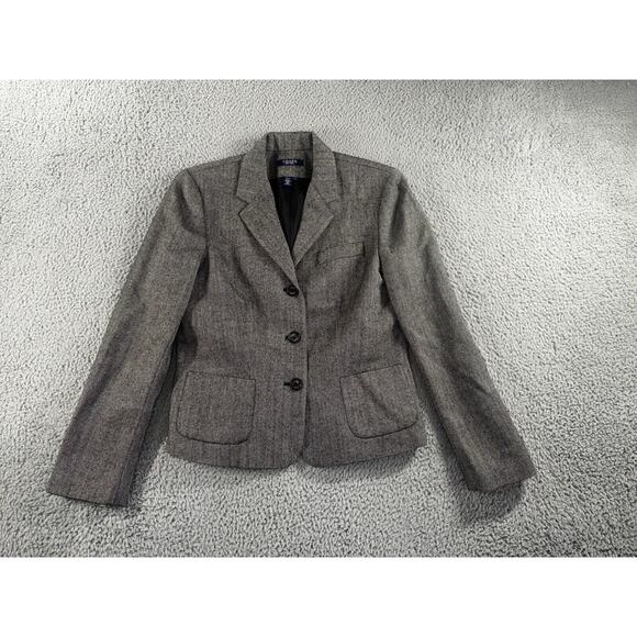 Chaps Blazer Women 10 Wool Tweed Herringbone‎ Three Button Classic Preppy Career - Picture 1 of 12